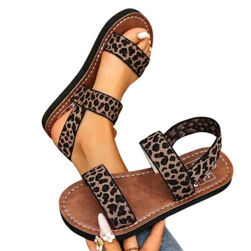 Women’s Leopard Print Flat Sandals – Stylish Open-Toe Casual Summer Shoes