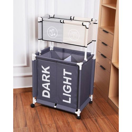 Double Compartment Laundry Hamper Household Laundry Basket Dirty Clothes Storage Rack Organiser