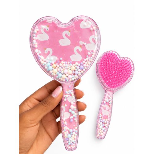 Heart-Shaped Travel Hair Brush with Cushion Bristles & Shakable Bling Decoration