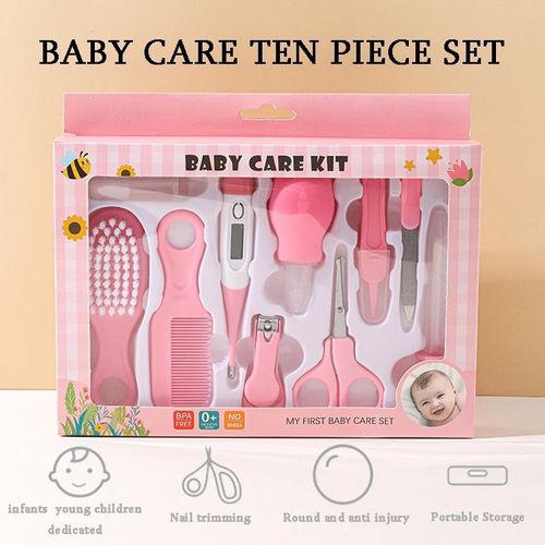 10-Piece Baby Care Kit - Pink Nail Clipper, Comb, Thermometer, Safe Grooming Tools