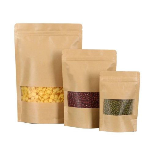 50 Pieces Brown Kraft Paper Ziplock Packaging Pouch