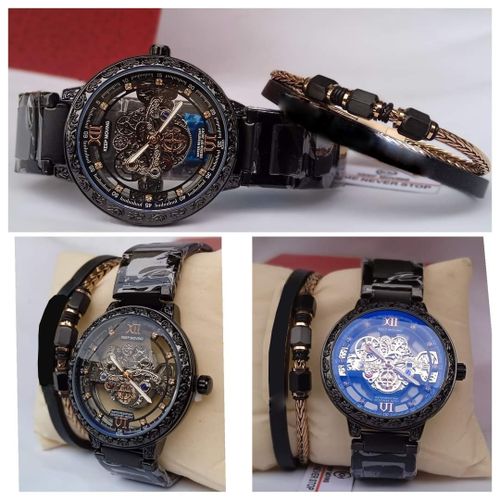 Hight-Tech Exclusive Black No Fading Designer Wristwatch + Bracelet Set
