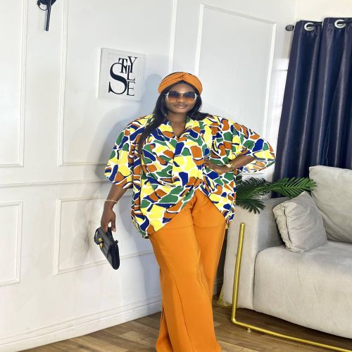 Printed Criss Cross Kimono Top & Pants Set (Multi-colour)