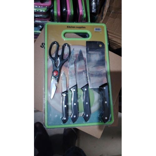 5-Piece Stainless Steel Kitchen Knife Set With Meat Cleaver, Multipurpose Scissors & Green Chopping Board – Ultra Sharp Precision Cutting Blades