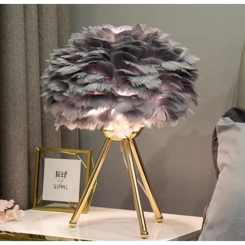 Luxurious Grey Ostrich Feather Tripod Table Lamp 50cm