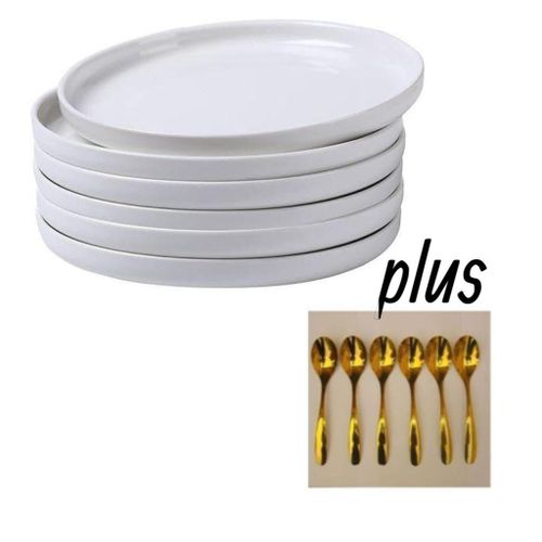 Luxury dinning flat plate plus 6 pcs Gold plated spoon set