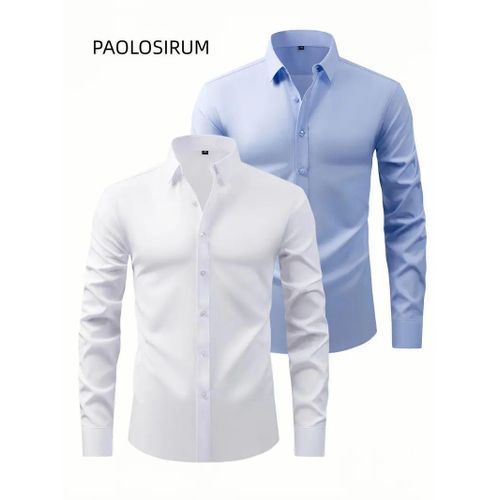 2 in 1 Men's Plain Long Sleeve Shirts White/Sky Blue