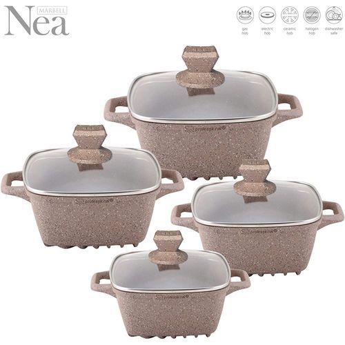 4 Set Marble Die-Cast Non Stick Pots - Induction & All Hobs