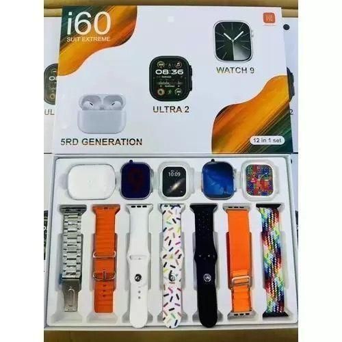i60 Suit Extreme 12 in 1 Smart Watch. 2.3 Inch HD Screen Watch 9 + Bluetooth Earphones +7 Straps For Android/Iphone