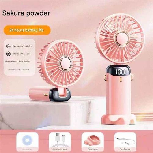USB Rechargeable Hand Fan Foldable USB Rechargeable Mini Hand Fan Mini Rechargeable Hand Fan With Power Bank Functions - Handheld Fan with LED Display, 90° Foldable, 5 Speed Wind,Hand Held/Neck/Desk Personal Mini Fan With Stand, Makeup Fans for Women