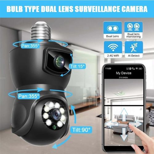 Dual Lens WiFi Camera SFEGFG - 2-Way Audio, Motion Detection, Black