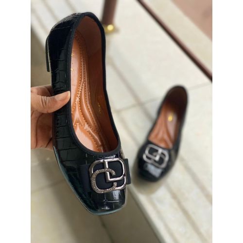 All-Black Croc Leather Flats Big Sizes 44–46