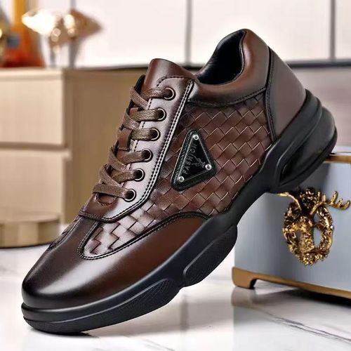 Men's Casual Loafers Footwear Lace up Flat Business Gentle Shoes Brown