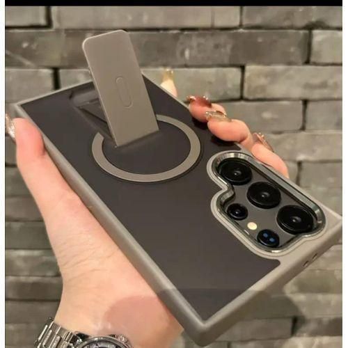 Pouch Hide Kickstand Frosting Skin Touch Phone Case For Galaxy S25 Ultra Wireless Charging Magnetic Transparent