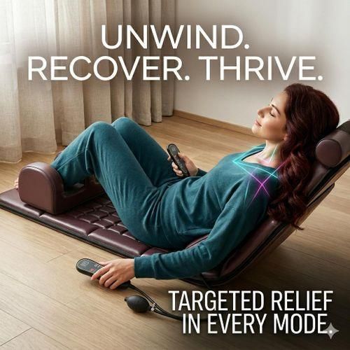 Full MASSAGE mattress foot MASSAGER vibrating HEATING lymphatic drainage for BACK PAIN NECK SPINE 15 functions 6 ways remote control Heated pillow eco-leather