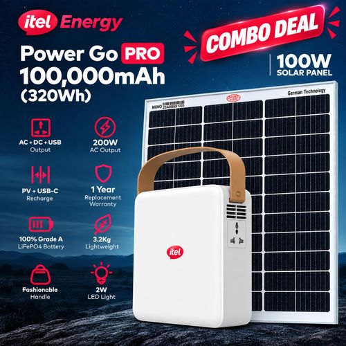 Power Go Pro 100,000mAh 200W AC+DC 133W Portable Power Station + 100W Solar Panel Combo