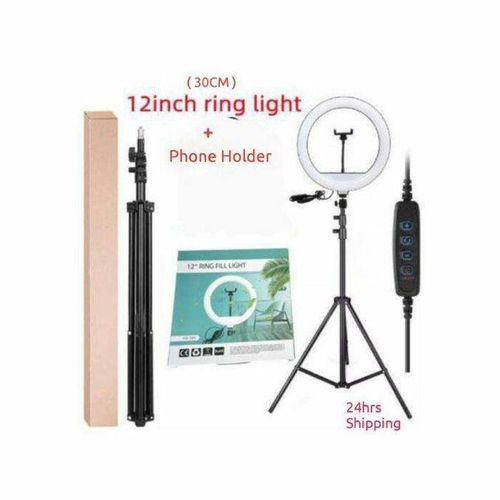 12 Inches Selfie Ring Light With Tripod Stand & Cell Phone Holder For Live Stream/Makeup, Led Camera Ringlight For YouTube Video/Photography Compatible With IPhone Android Phones (Upgraded)