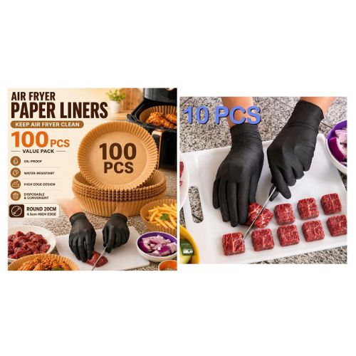 100PCS Air Fryer Disposable Baking Paper NonStick And 10PCS Vinyl Gloves