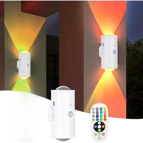 RGB Color Changing Wall Lamp, Magnetic Night Light with Motion Sensor, Remote Control, White, Round LED Wall Lamp