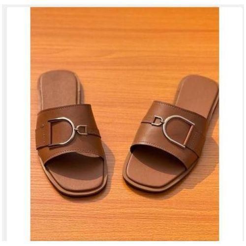 Ladies classic slippers with Buckle- Brown