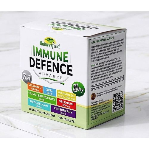 Immune Defence Advance 7-in-1 - Vitamin C 1000mg - Zinc 50mg - Vitamin D3 2000IU (50mcg) - Olive Leaf Extract 25mg - Selenium 50mcg - Beta Glucan 35mg - Elderberry 25mg - Once Daily X100 Tabs (10by10)