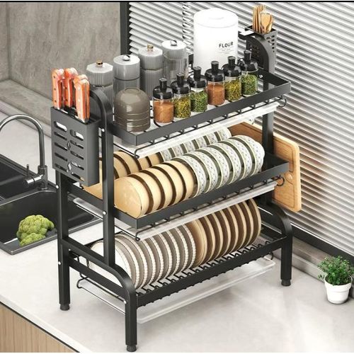 Dish Drying Rack For Kitchen Counter With Drainboard & Cutlery Holders