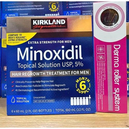 Kirkland minoxidil X6 + (Derma Roller) for hair growth X1