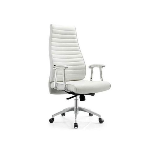 Executive High Black Office Chair-White PU Leather Swivel Chair With Chrome Base & Armrests