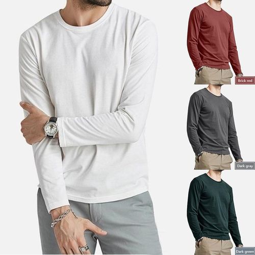 Men's 4 Piece Set: Crew-Neck Long-Sleeve T Shirt Lightweight, Versatile Slim Fit Top (Suitable as a Base Layer or Outerwear)