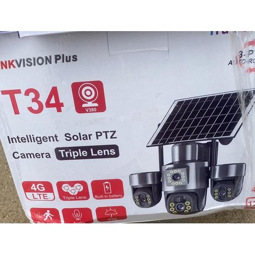 High Quality 3lense rotate V380 TRIPLE LENS PTZ SOLAR CAMERA WITH NIGTH VISION AUTO TRACKING T34