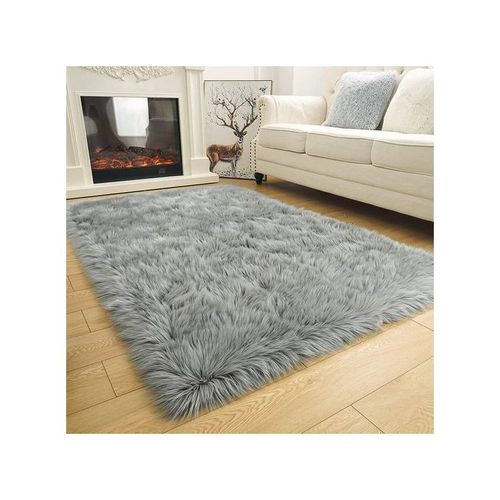Grey Fluffy Sheepskin Fur Center Rugs