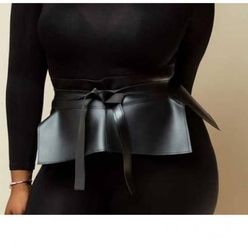 Classy Fashion Waist And Tummy Leather Peplum Belt - Black
