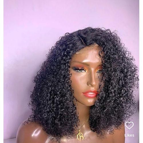 Super soft curl hair wig with T frontal natural color 14 inches