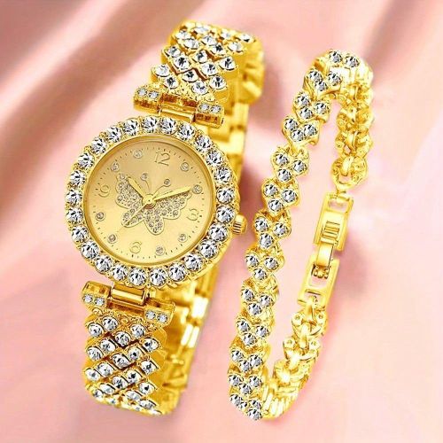 Butterfly Gold Fancy Bling wristwatch