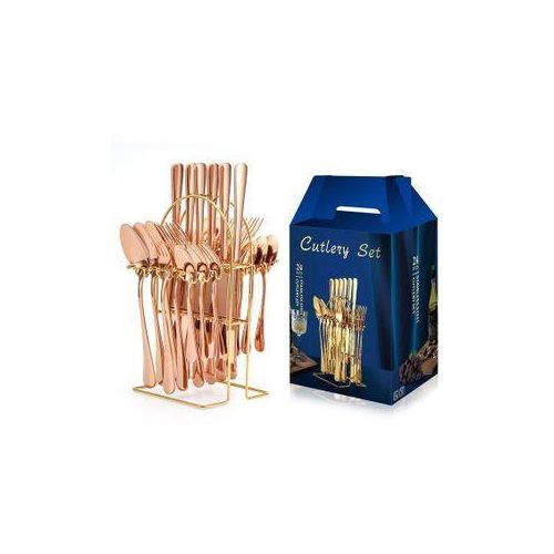 Golden Spoon 24 Pcs Gold Plated Stainless Steel Spoon & Fork SET & RACK