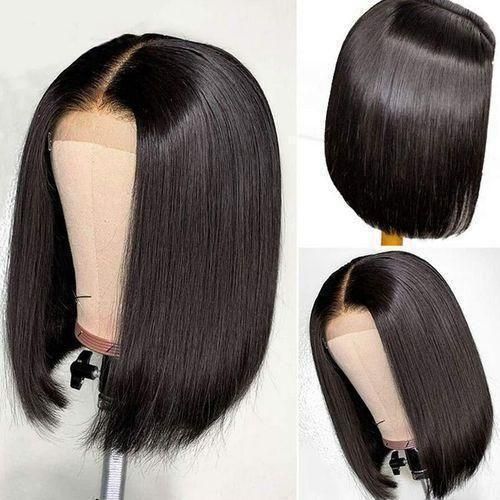 Synthetic wig Double Combo Short Bob Middle Part Closure Wig For Women -black Color