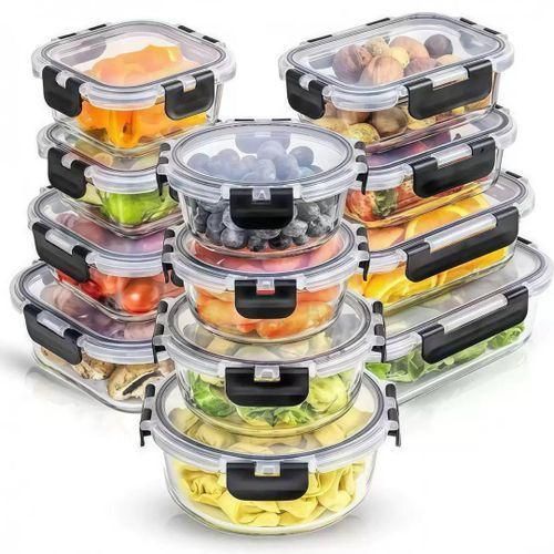 12-Piece Airtight Glass Food Storage Containers Set with Clip-Lock Lids