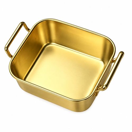 Gold-Plated Stainless Steel Square Snack Bowl.