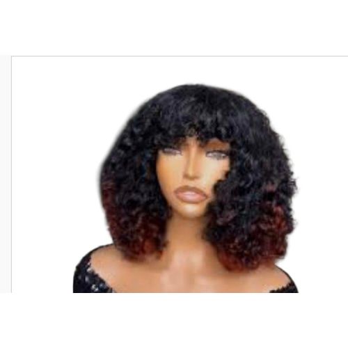 2 tone celebrity curly fringe wig colour black and burgundy 14inches