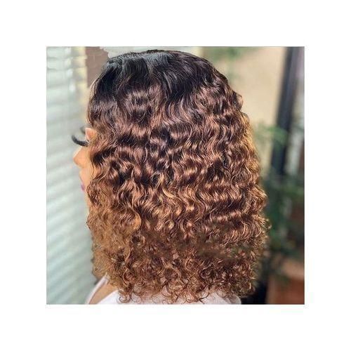 Kinky Curly Wig With Medium Parting Ombre Brown Lace Front Fluffy Wigs