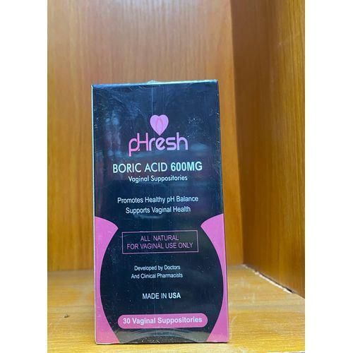 pHresh Boric Acid For Women 600mg -30 Vaginal Suppositories