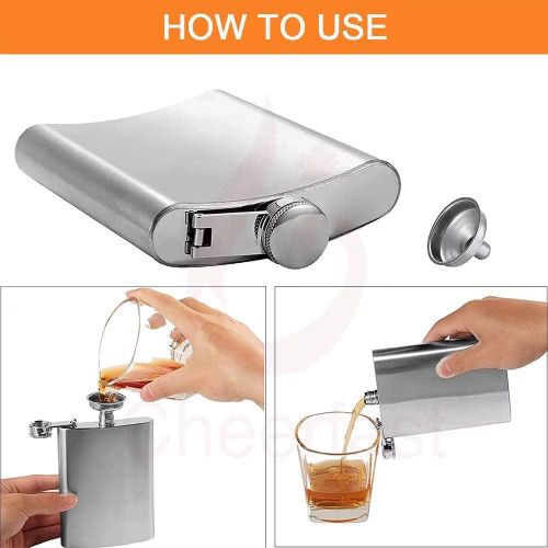 Stainless Steel Portable Pocket Flask 8oz - Leakproof Metal Container with Funnel for Water, Juice, Tea, Coffee
