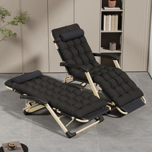 Folding Balcony / Lounge Relaxing comfort Chair with Cushion - BLACK