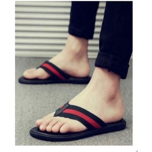 Two-Tones Designed Men's Palm Slippers - Black & Red