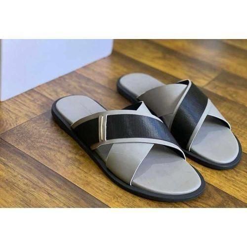 Unique Grey Leather Palm Men Slippers