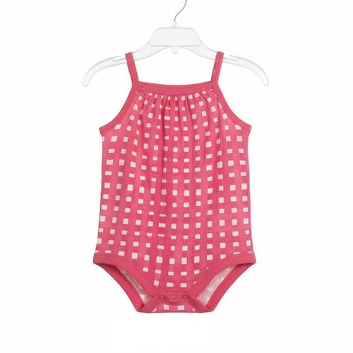 Girls Baby Sleeveless Bodysuit – Pink & White Checkered Pattern