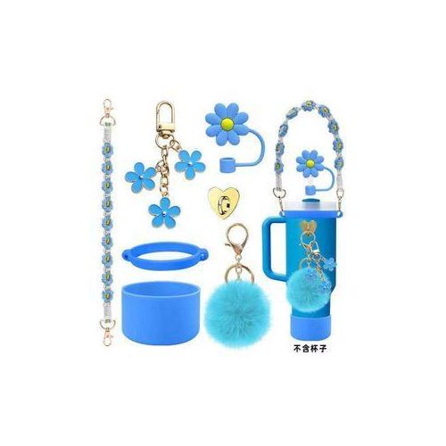 7PCS Stanley Cup Accessories Set - Black, Silicone Boot, Straw Topper, Handle Strap & Charms (Cup Not Included)