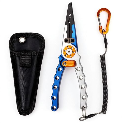 Multi-functional fishing p-liers with lanyard and p-liers sheath, mini lure fishing tool