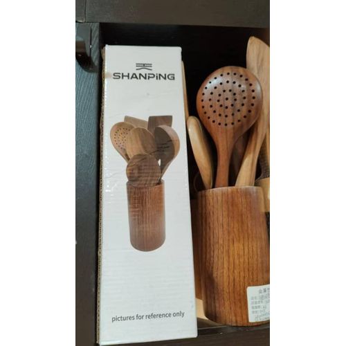Eco-Friendly Wooden Kitchen Utensil Set with Storage Holder