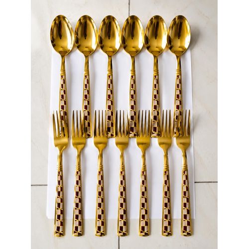 Beautiful Gold Plated Stainless Steel Spoon and Fork- 12Pcs